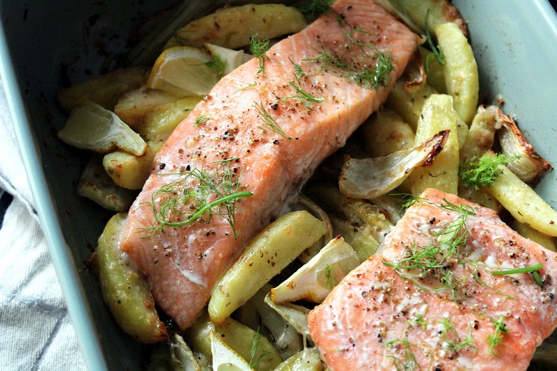Geroosterde zalm met venkel en aardappel (Jamie Oliver)