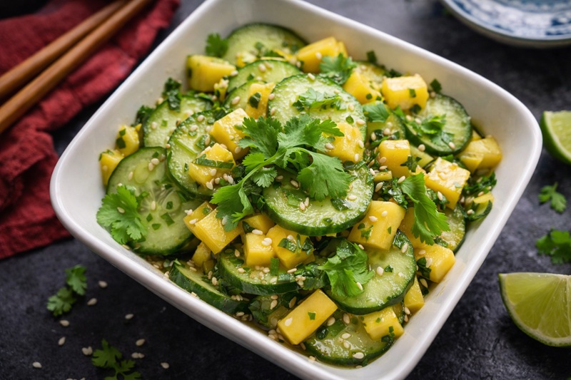 Oosterse komkommer-mangosalade